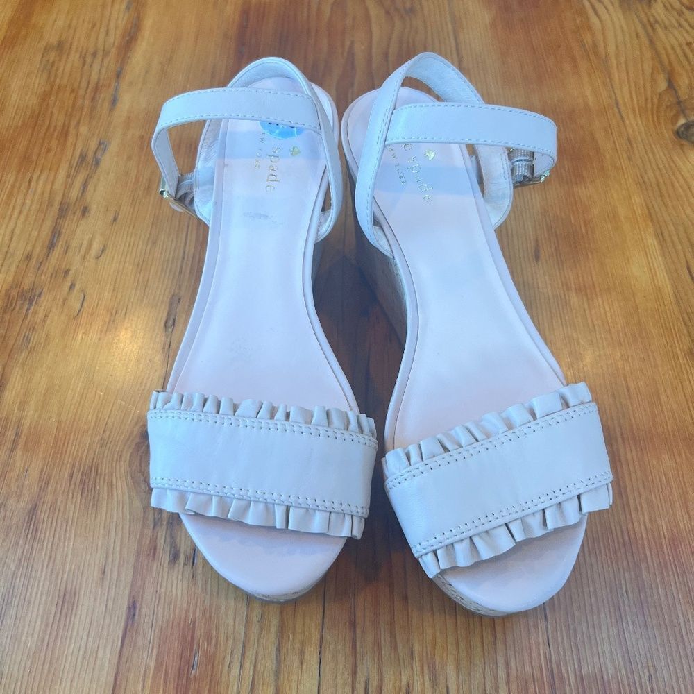Kate‎ Spade Tomas Bone Light Pink Leather  & Cork Wedge Sandals Women's